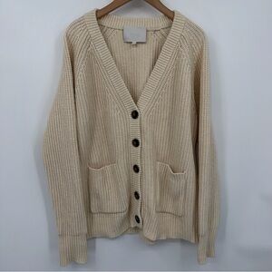 Leallo 100% Cotton Textural-Stitch V-Neck Button Up Cardigan